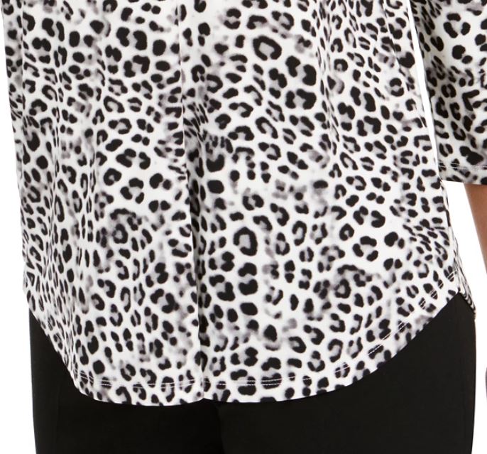 Charter Club Women's Animal Print Pleated V Neck Top White Size XX-Large