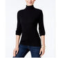 Charter Club Women's Heathered Ribbed Turtleneck Top Black Size Large
