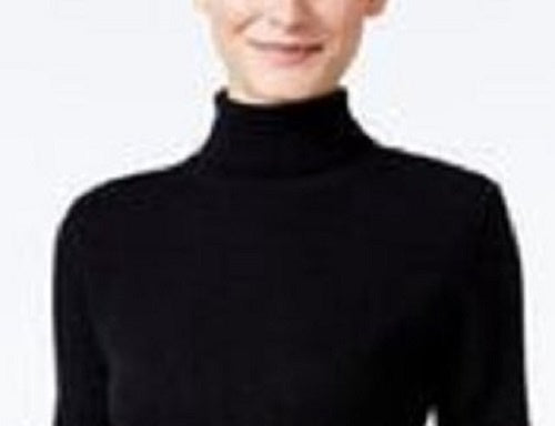 Charter Club Women's Heathered Ribbed Turtleneck Top Black Size Large