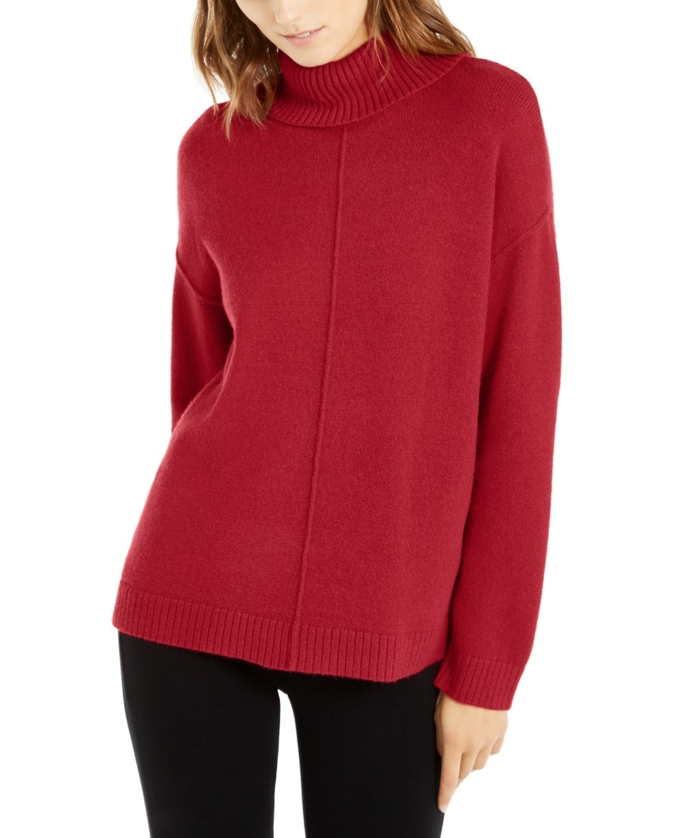Alfani Women's Dropped-Shoulder Turtleneck Red Size Large