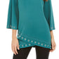 JM Collection Women's Grommet Crossover-Hem Top Green Size Medium