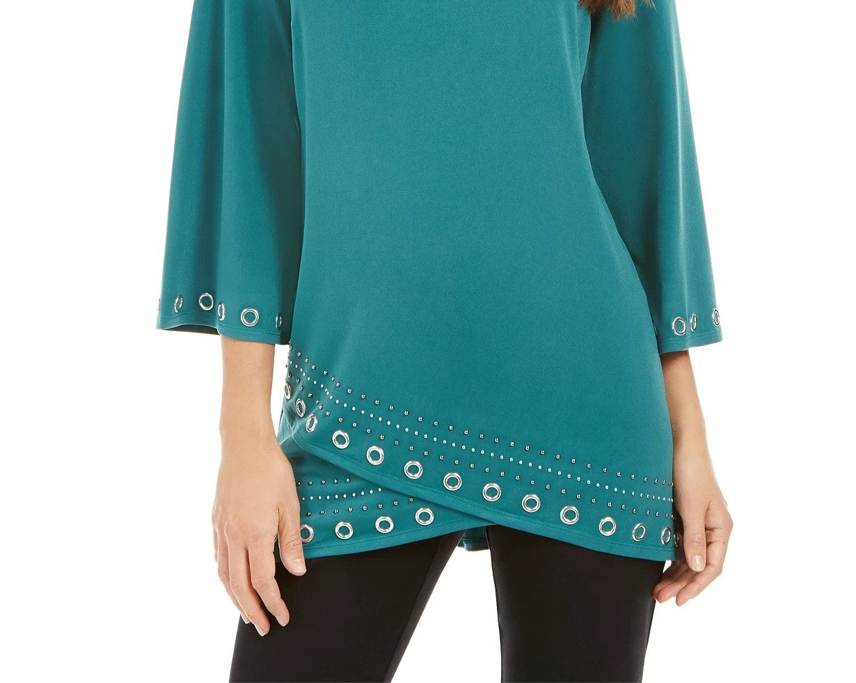 JM Collection Women's Grommet Crossover-Hem Top Green Size Medium