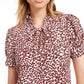 Maison Jules Women's Tie Neck Printed Top Pink Size X-Small