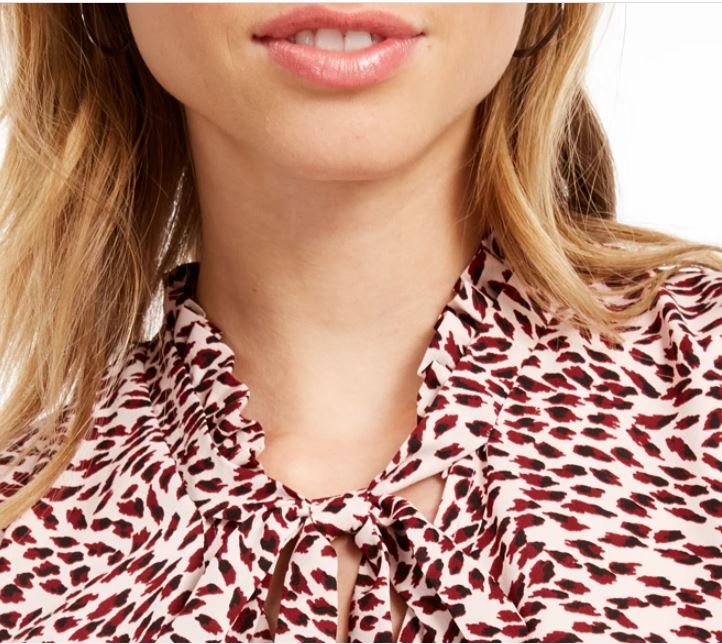 Maison Jules Women's Tie Neck Printed Top Pink Size X-Small