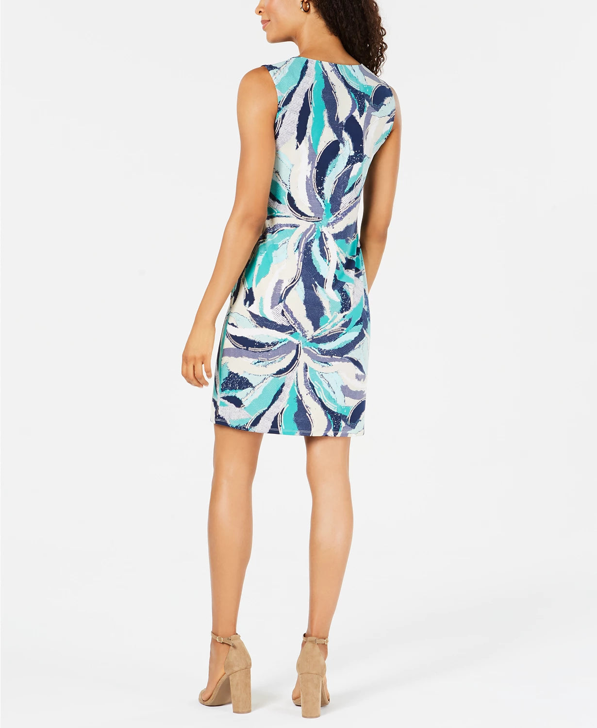 JM Women's Collection Printed Keyhole Dress Green Size Large