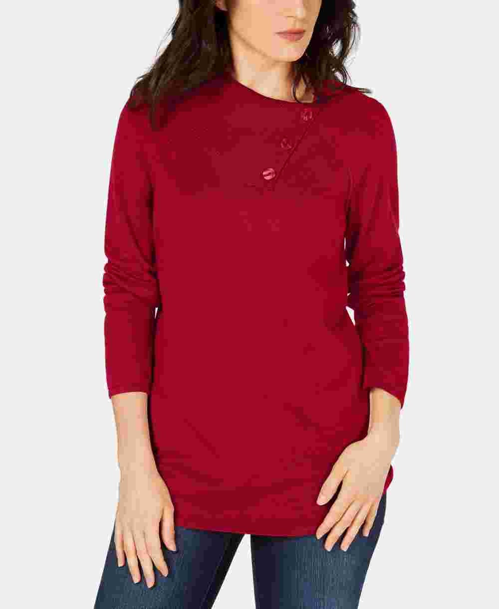 Karen Scott Women's Cotton Envelope Neck Sweater Red Size X-Small