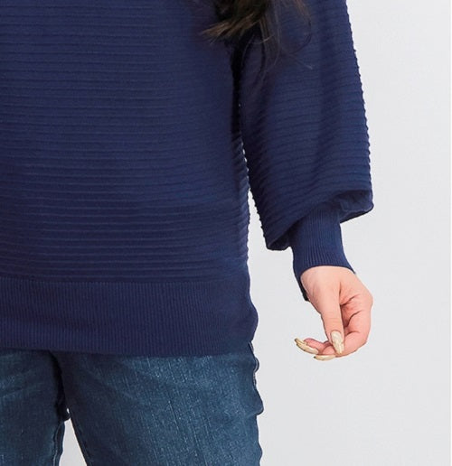 JM Collection Women's Button-Sleeve Sweater Dark Blue Size Large