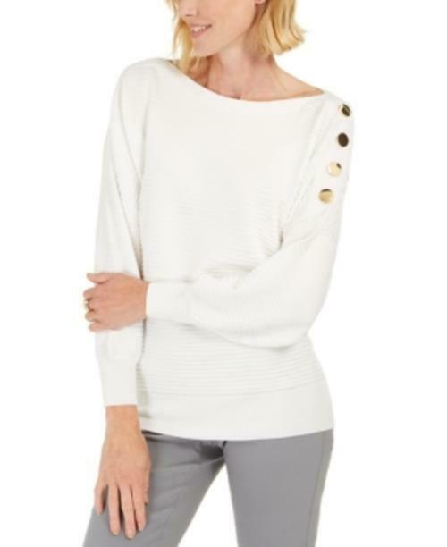 JM Collection Women's Button Sleeve Sweater White Size X-Large