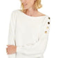 JM Collection Women's Button Sleeve Sweater White Size X-Large