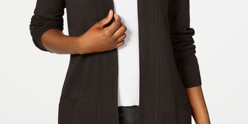 Karen Scott Women's Open-Front Cardigan Khaki Size Large