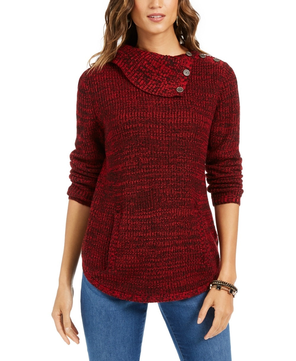 Style & Co Women's Envelope Neck Kangaroo Pocket Knit Sweater Red Size X-Large