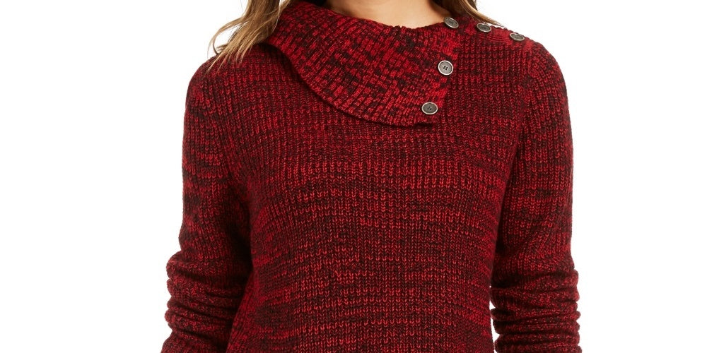 Style & Co Women's Envelope Neck Kangaroo Pocket Knit Sweater Red Size X-Large