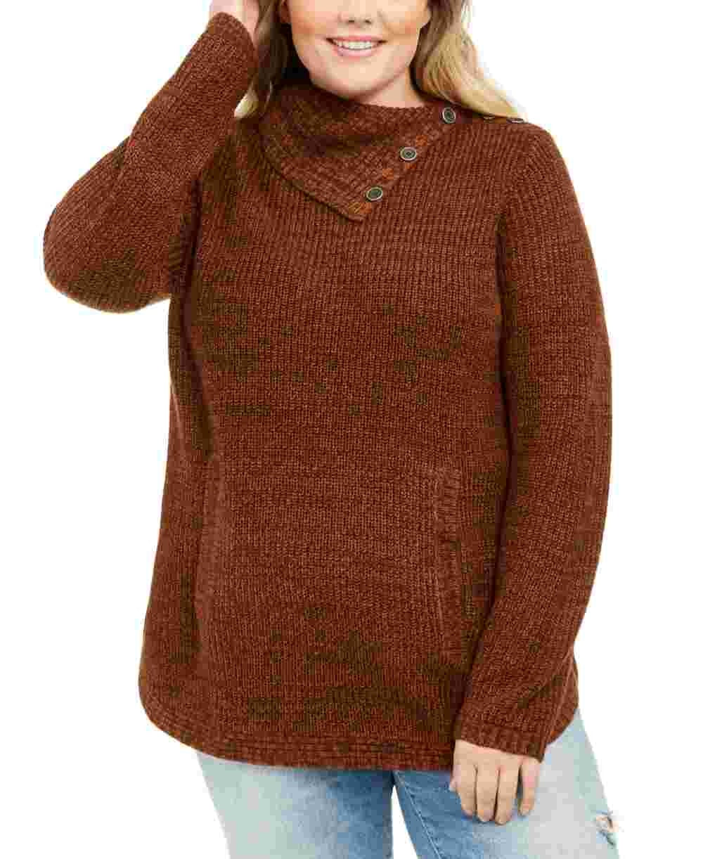 Style & Co Women's Plus Size Button-Trim Sweater  Khaki Size 1X