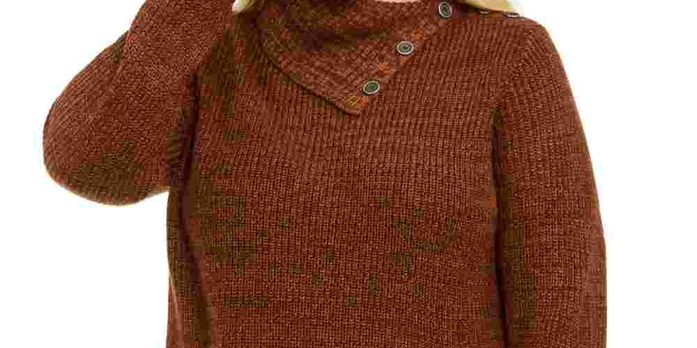 Style & Co Women's Plus Size Button-Trim Sweater  Khaki Size 1X