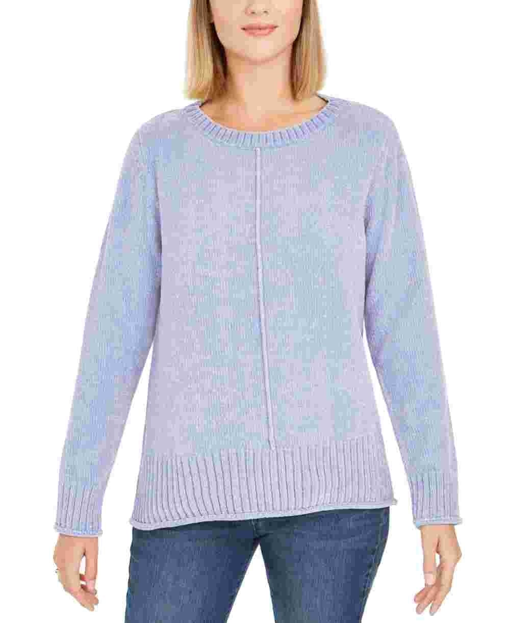 Style & Co Women's Heather Long Sleeve Crew Neck Blouse Sweater Blue Size Petite Large