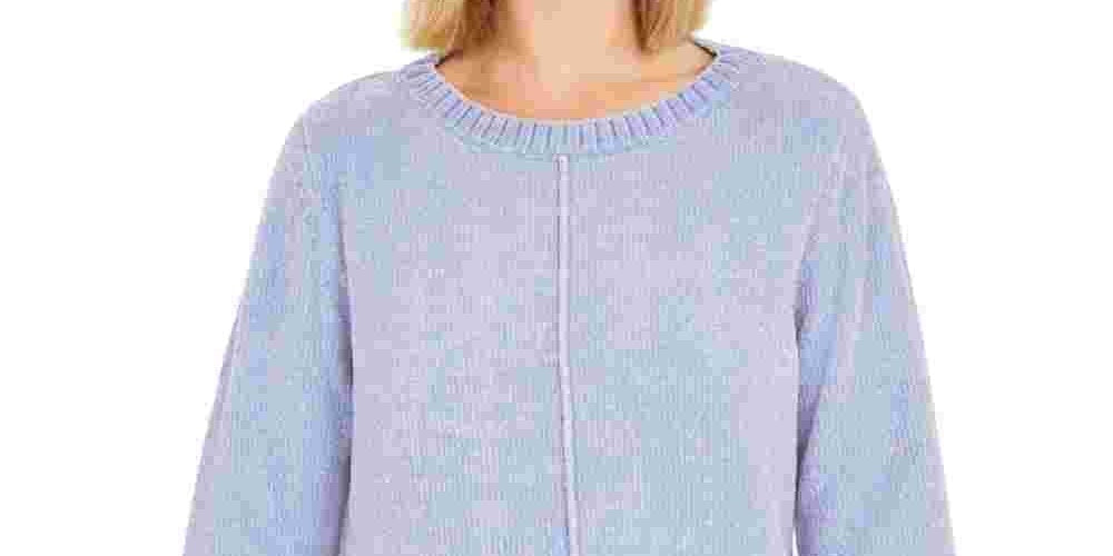 Style & Co Women's Heather Long Sleeve Crew Neck Blouse Sweater Blue Size Petite Large