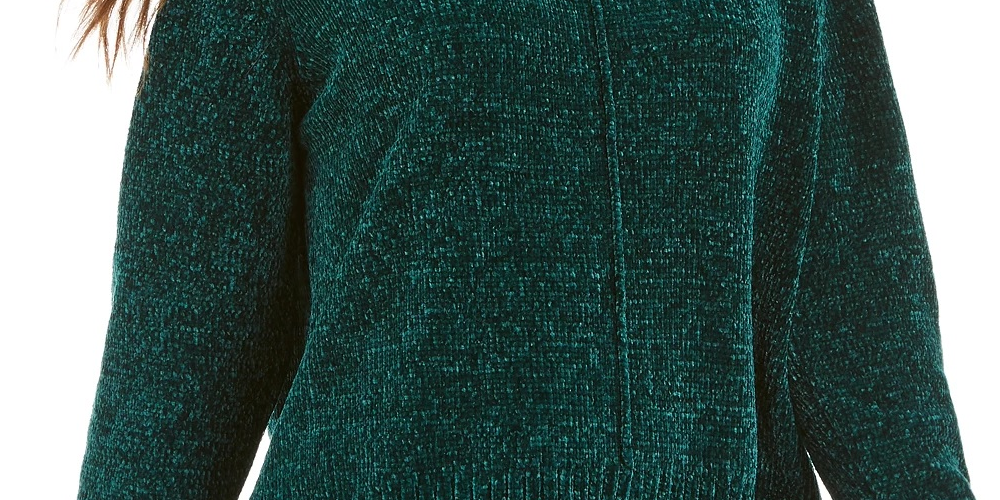 Style & Co Women's Textured Ribbed 3/4 Sleeve Crew Neck Sweater Green Size Petite Petite