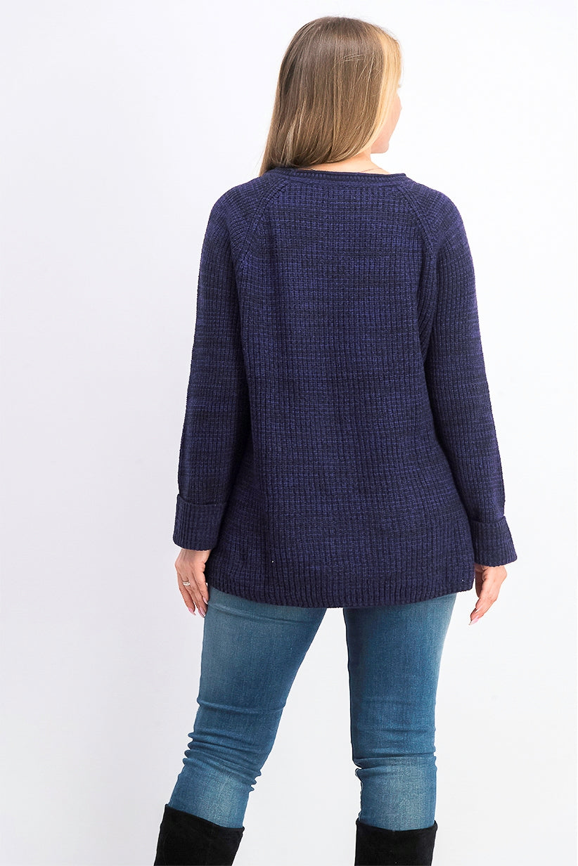 Style & Co Women's Crewneck Marled Sweater Dark Purple Size Small