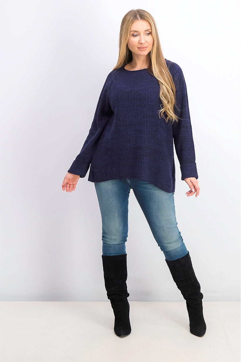 Style & Co Women's Crewneck Marled Sweater Dark Purple Size Small