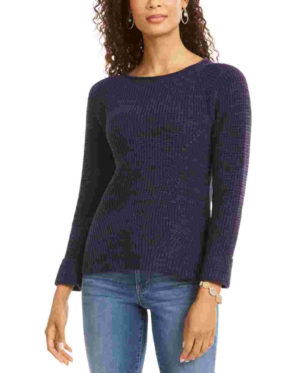 Style & Co Women's Textured Long Sleeve Jewel Neck Sweater Purple Size Petite Petite