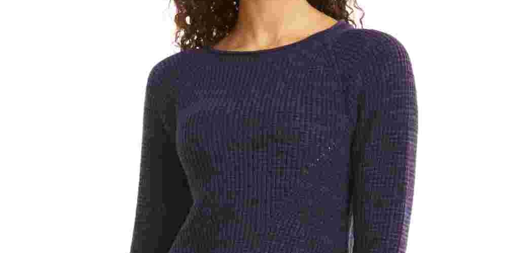 Style & Co Women's Textured Long Sleeve Jewel Neck Sweater Purple Size Petite Petite