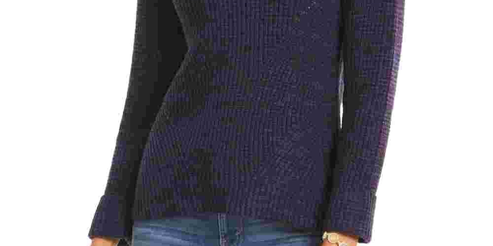 Style & Co Women's Textured Long Sleeve Jewel Neck Sweater Purple Size Petite Petite