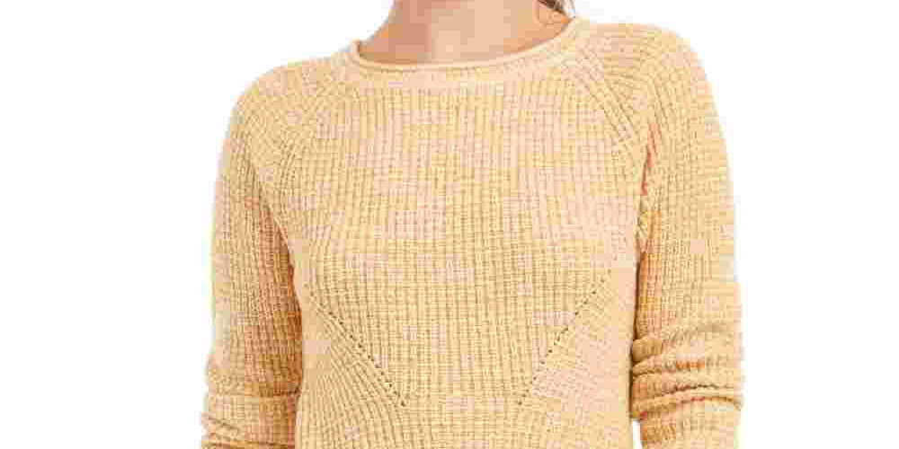 Style & Co Women's Marled Knit Sweater Yellow Size Petite Large