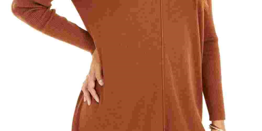 Style & Co Women's Seam Front Tunic Sweater Brown Size X-Large