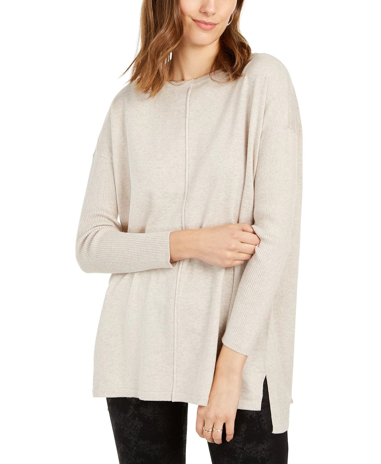 Style & Co Women's Seam-Front Tunic Sweater Khaki Size Small