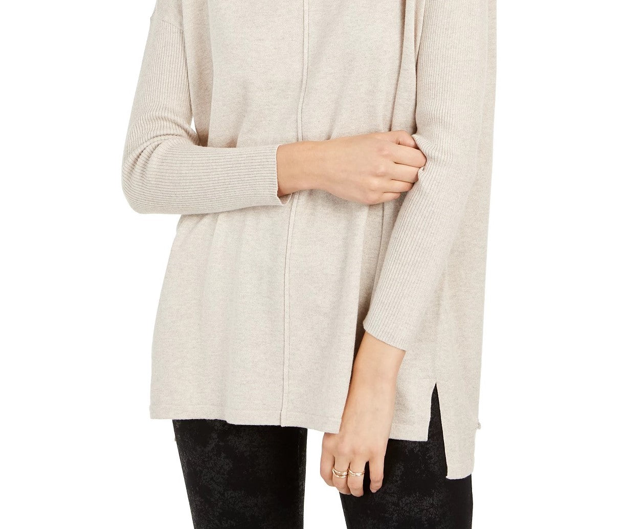 Style & Co Women's Seam-Front Tunic Sweater Khaki Size Small