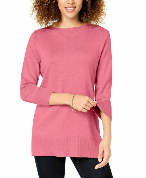 Karen Scott Women's Bateau-Neck Long-Sleeve Sweater Pink Size Extra Large