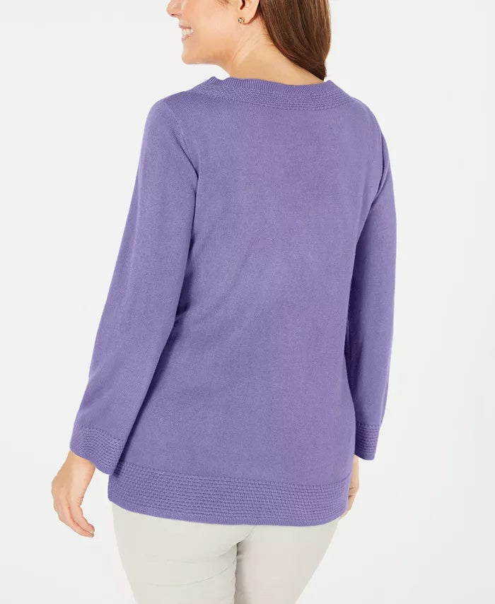 Karen Scott Women's Bateau-Neck Long-Sleeve Sweater Purple Size Medium
