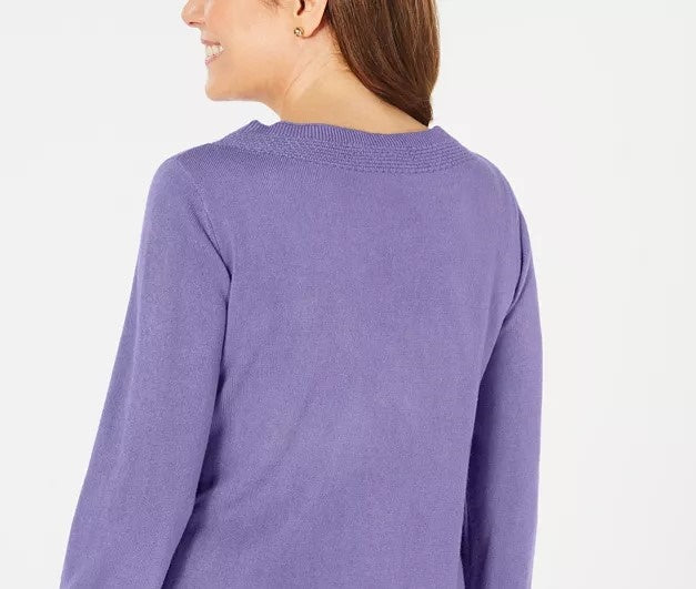 Karen Scott Women's Bateau-Neck Long-Sleeve Sweater Purple Size Medium