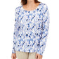 Karen Scott Women's Printed Scoop Neck Top Blue Size Large