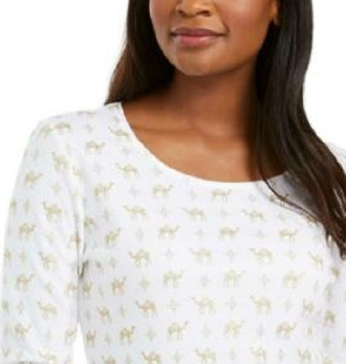 Karen Scott Women's Shimmer Camel-Print Top White Size Medium