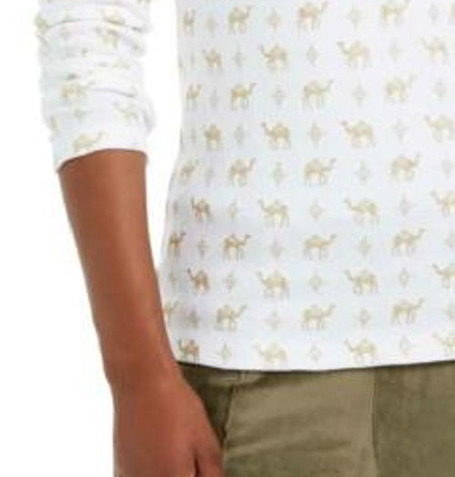 Karen Scott Women's Shimmer Camel-Print Top White Size Medium