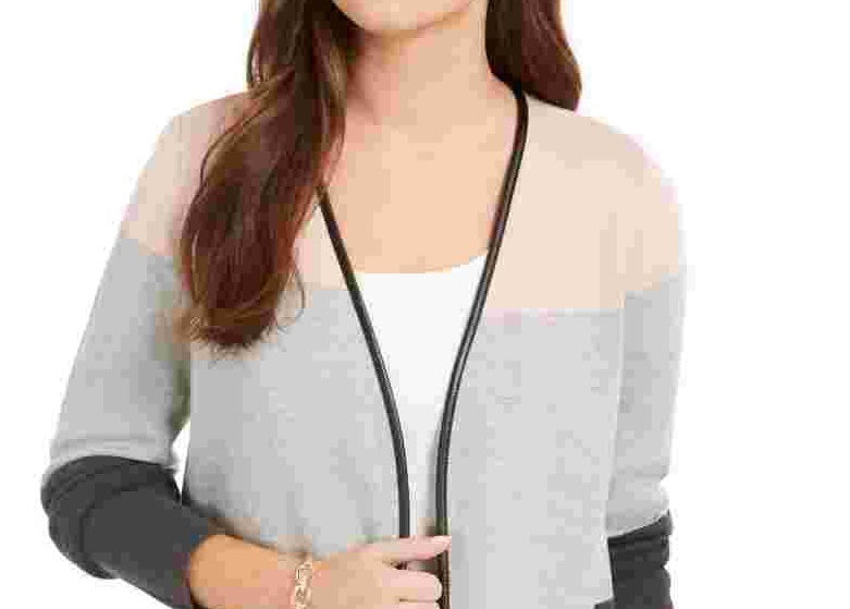Charter Club Women's Milano Colorblocked Cotton Completer Sweater Gray Size Petite X-Large