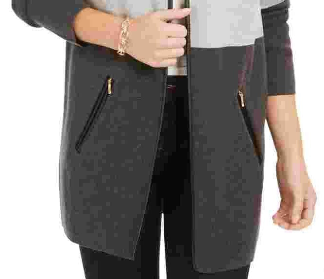 Charter Club Women's Milano Colorblocked Cotton Completer Sweater Gray Size Petite X-Large