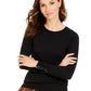 Charter Club Women's Merino Wool Button-Cuff Crewneck Sweater Black Size X-Large