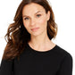 Charter Club Women's Merino Wool Button-Cuff Crewneck Sweater Black Size X-Large