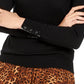 Charter Club Women's Merino Wool Button-Cuff Crewneck Sweater Black Size X-Large