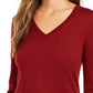 Charter Club Women's Button Cuff V Neck Merino Wool Sweater Wine Size Large