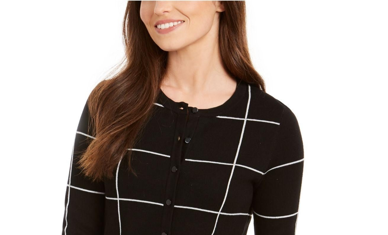 Charter Club Women's Windowpane Button Cardigan Black Size X-Small