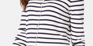 Charter Club Women's Striped Grommet-Trim Cardigan Sweater White Size XX Large