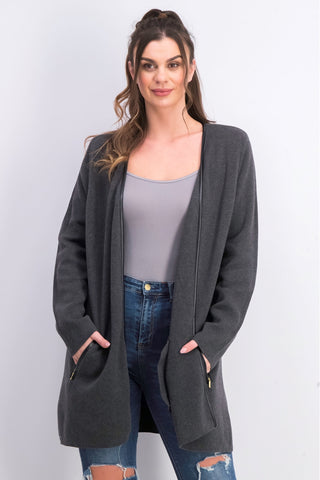 Charter Club Women's Milano Cotton Open-Front Cardigan Dark Gray Size Extra Large