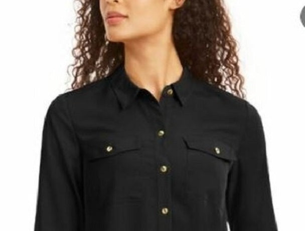 Charter Club Women's Two Pocket Shirt Black Size X-Large