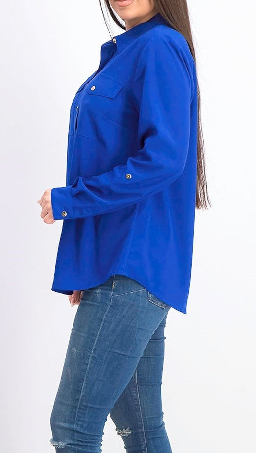 Charter Club Women's Two Pocket Shirt Blue Size Medium