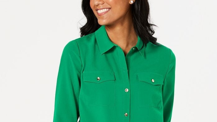 Charter Club Women's Two Pocket Shirt Green Size Large