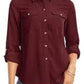 Charter Club Women's Petite Solid Button-Up Shirt Wine Size Medium