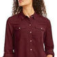 Charter Club Women's Petite Solid Button-Up Shirt Wine Size Medium